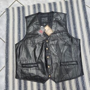 Giovanni Navarre Mens Black Genuine Leather Patchwork Biker Vest XL GFVXLG NWT